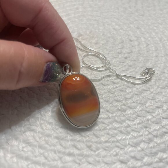 Beautiful SARDONYX ORANGE Handmade Sterling 925 Pendant/Chain #223D - Picture 2 of 3